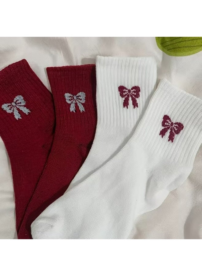 Kandid 2 Pairs Valentines Cute Ankle Socks with Bow Ties - Image 5